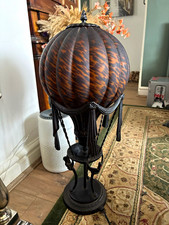 Vintage/Retro Floor Lamp, Globe Glass Shade, Tiger Stripe, Matte Black Base