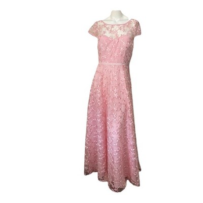 Karl Lagerfeld Paris Dress Gown Size 10 Pink Long Formal Embroidery Flower