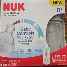 NUK Smooth Flow Anti-Colic Baby Bottles, 3-Pack, 10oz Blue, Safe Temp Indicator