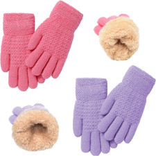 Kids Winter Knit Gloves Fleece Lined Warm Thermal Mittens for Boys Girls
