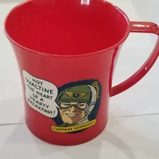 Vintage CAPTAIN MIDNIGHT Ovaltine Red Plastic Mug Cup 1950's great condition
