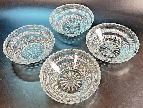 4 Vtg Anchor Hocking Clear Glass Wexford Diamond Salad Cereal Soup Bowls 5 1/2"