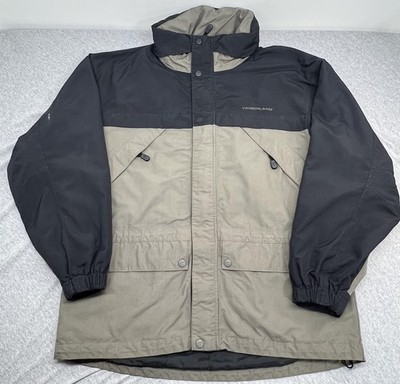 Timberland Weathergear Jacket Mens Large Black Tan Hooded Waterproof Parka
