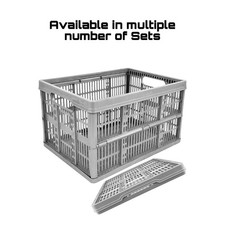 32L Foldable Plastic Storage Crate Box Basket – Collapsible Grey Organizer