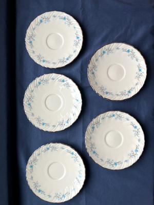5 Lenox Chanson Saucer Plates Blue Floral Gold Trim 6'' Tea Cup Saucers USA
