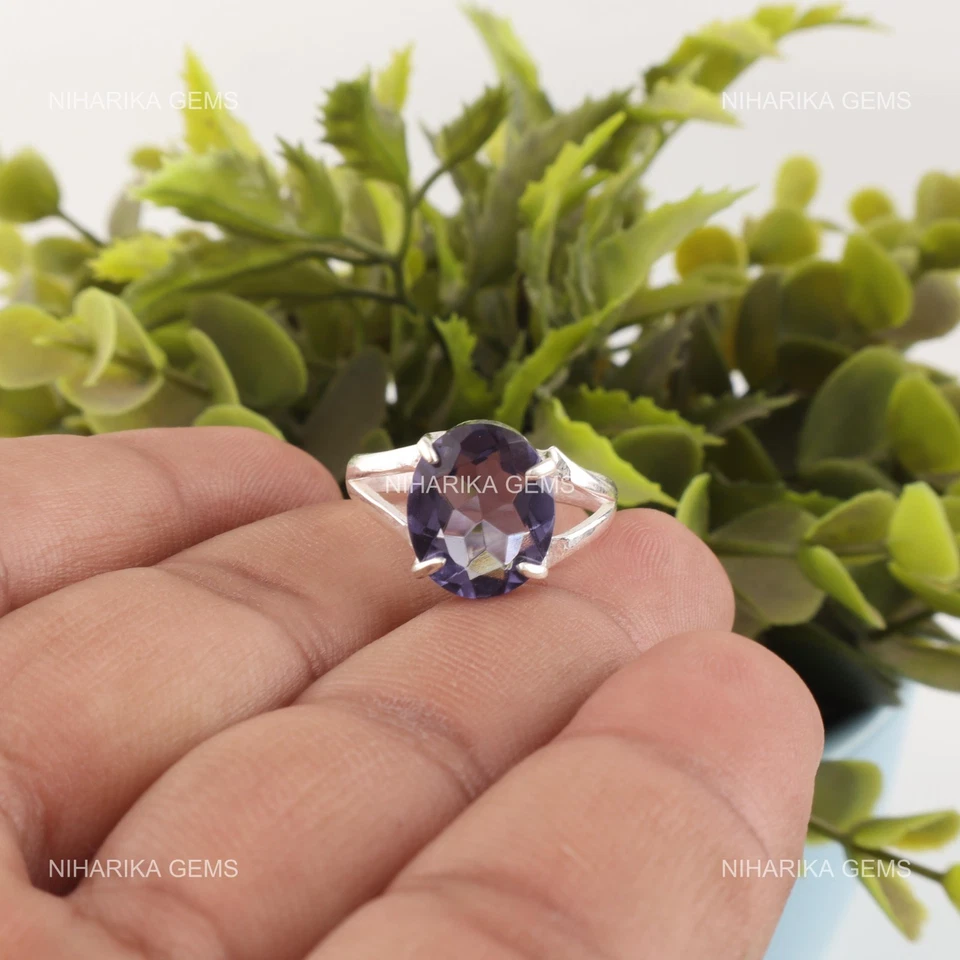 Anillo solitario ovalado de plata esterlina natural de iolita promesa declaración nuevo joyería Foto 3 de 4