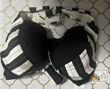 Black White Striped Halter Padded Bikini Top A. Che fits T6 32F 34E 36DD 38D