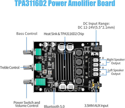 ZK-1002T 100W Bluetooth Amplifier Board Treble Bass Control 2.0 Channel Stereo