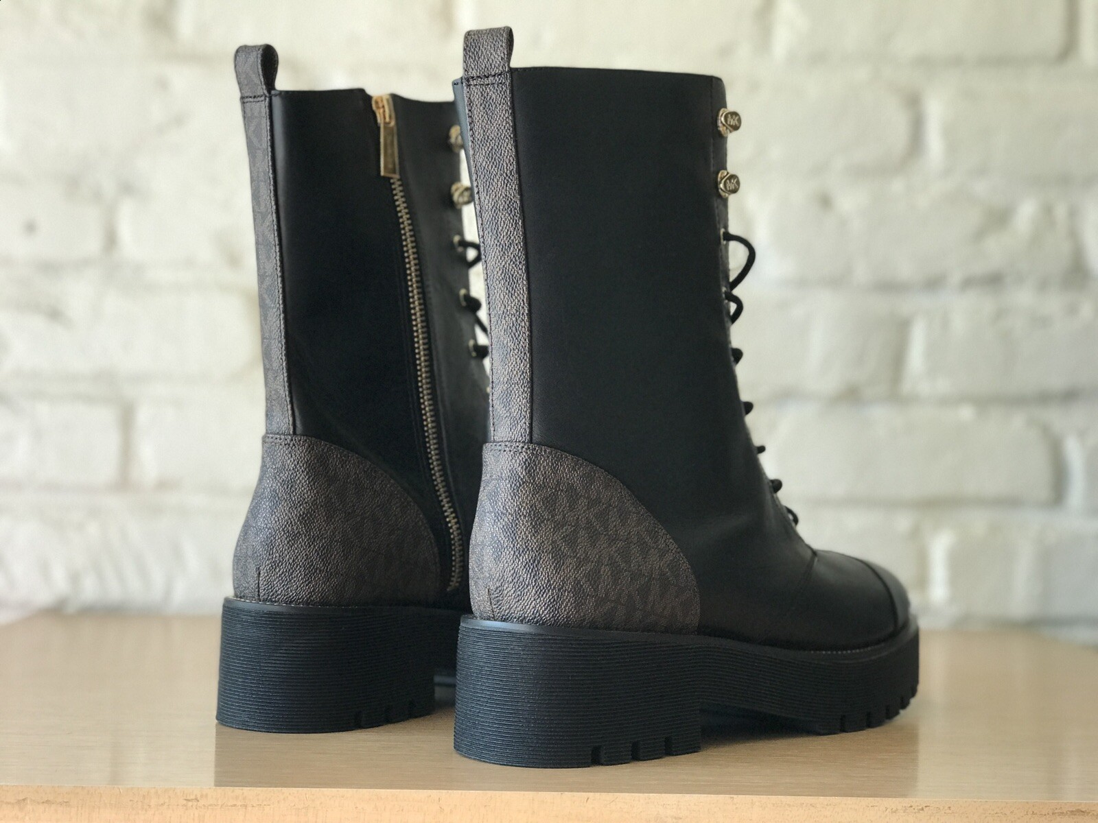 Michael Kors Cowboy Combat Tall Leather Ankle Boots Black Women Size 11 New