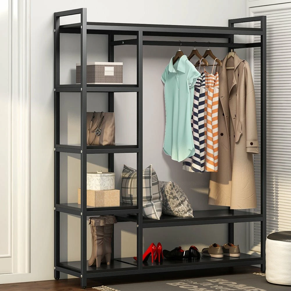 Freestanding Closet Organizer, Heavy Duty Clothes Garment Rack with Shelves