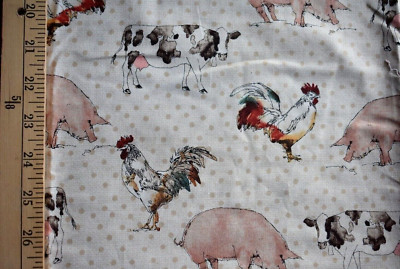 BETTER ON THE FARM ANIMALS POLKA DOTS   100% COTTON FABRIC  26X43 INCHES