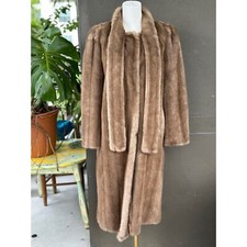 Vintage Tissavel of France Women  s 42 Honey Blonde Brown Faux Mink Fur Coat Long