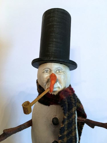 VINTAGE PRIMITIVE FOLK ART "SNOWMAN WITH SCARF". HAND CARVED. CRATE PROSPECTS. - Picture 9 of 11