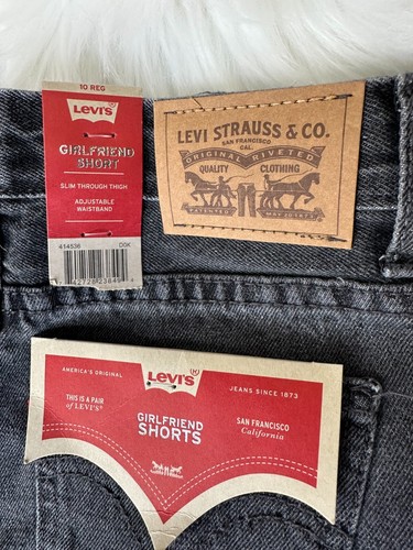 LEVI'S NWT Girls Girlfriend Jean Shorts Washed Black Size 8, 10 Adjustable Waist - Picture 11 of 13