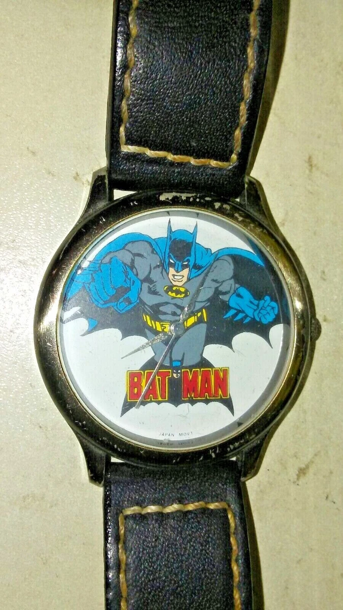 VINTAGE 1989 FOSSIL BATMAN WATCH WITH ORIGINAL BOX Works Dick Giordano Face Art