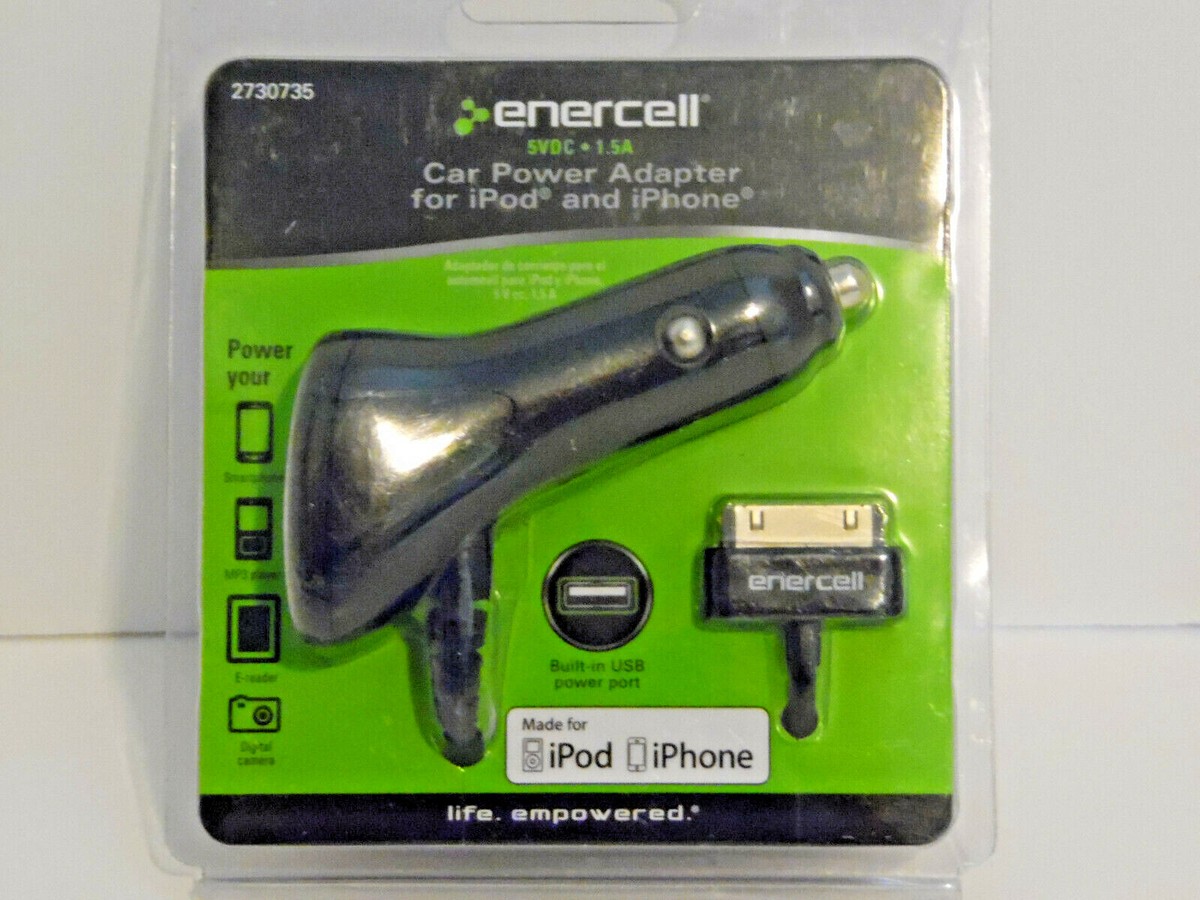 Enercell Car Power Adapter for iPhone, iPod and More, 30 Pin 5VDC 1.5A #2730735