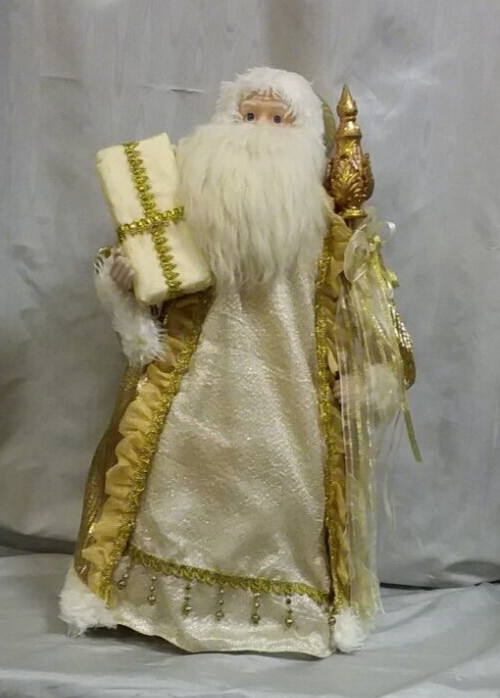 Vintage Free Standing on Plastic Cone 24" Santa Claus Dressed  in Shiny Gold EUC