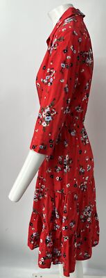 Gerard Darel Red Floral Print 3/4 Sleeve Collared Tiered Midi Dress sz 40