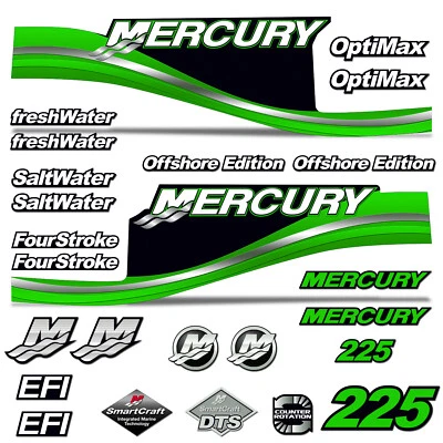 AMR RACING Mercury 225 Four 4 Stroke Decal Kit Outboard Engine Graphic Motor Merc GREEN
