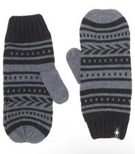 SmartWool Mittens Women's Chair Lift Merino Wool Blend Black Grey Gloves Stretch