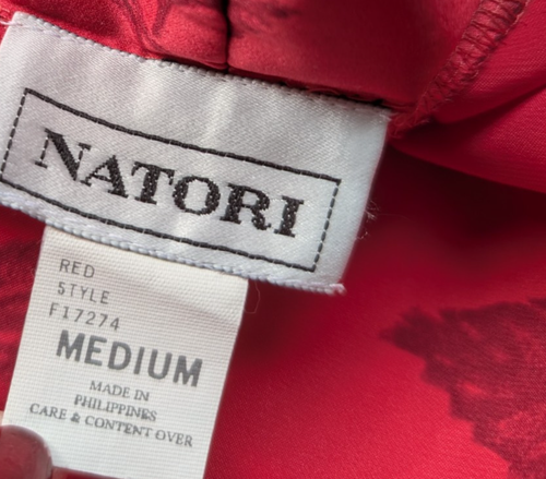 Natori Vintage Maxi Robe Kimono Leaf Red Side Slits Loungewear Size Medium - Picture 12 of 12