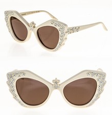 GUCCI ARIA HOLLYWOOD FOREVER 1095 Ivory Brown Crystal Star Sunglasses GG1095S