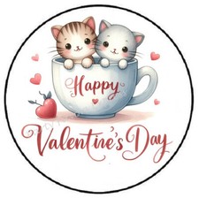 HAPPY VALENTINES DAY CATS IN TEA CUP ENVELOPE SEALS LABELS STICKERS PARTY FAVORS