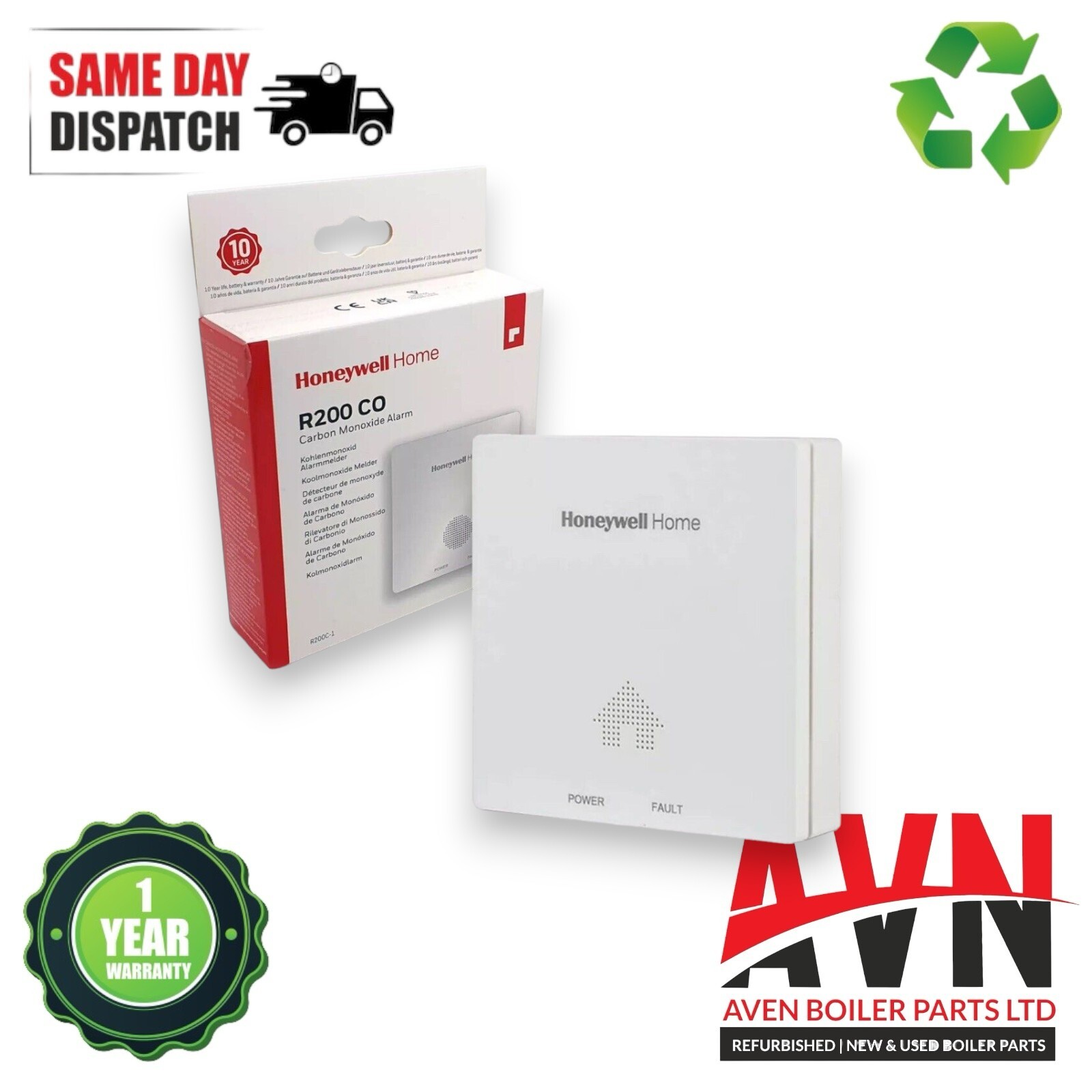 Honeywell R200C1 Carbon Monoxide (CO) Alarm Detector 10 Year Lifespan