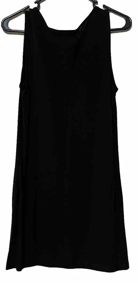 Apostrophe Little Black Mini Dress Rayon Blend Women S Pullover Scoop Neck Slits - Image 4 of 4