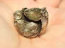 Meteorite Campo Del Cielo and Moldavite Sterling Silver Ring sz.8