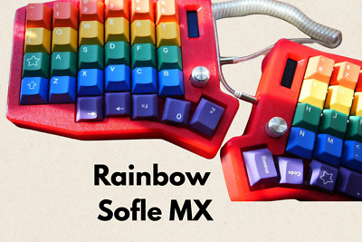 Sofle 58 key split wired keyboard, Rainbow, MX switch, 3D printed