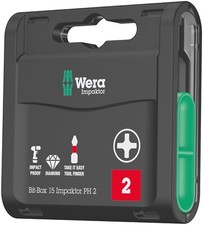 Image of 15 x Wera PH2 Impaktor Torsion Impact Rated Phillips 2 Screwdriver Bits, 057752