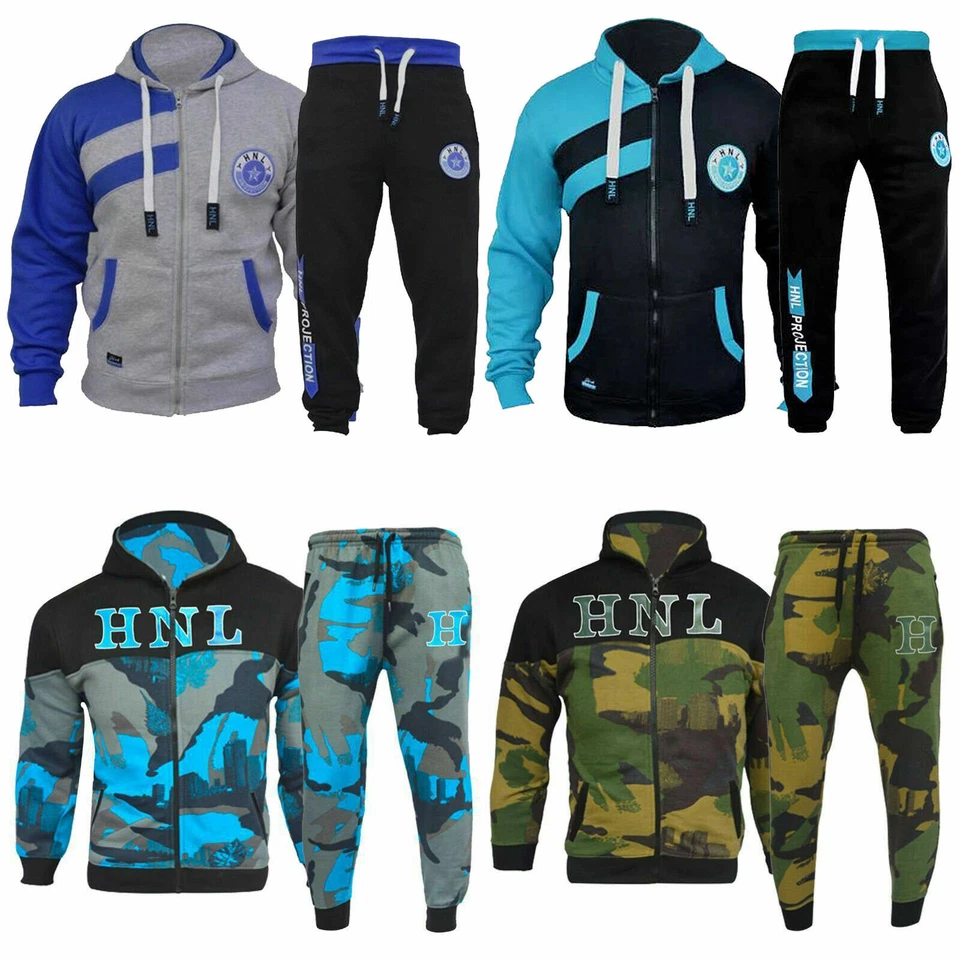 HNL Kids Girls Boys Tracksuit Set Sports Hoodie Jogging Jogger Bottom & Top Set