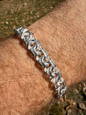 Real 925 Sterling Silver Handmade 9mm Bismark Garibaldi Chino Bracelet Mens