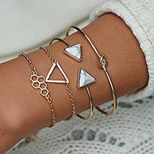 4pcs Multiple Layered Stackable Open Cuff Wrap Bangle Gold Bracelet Set NEW