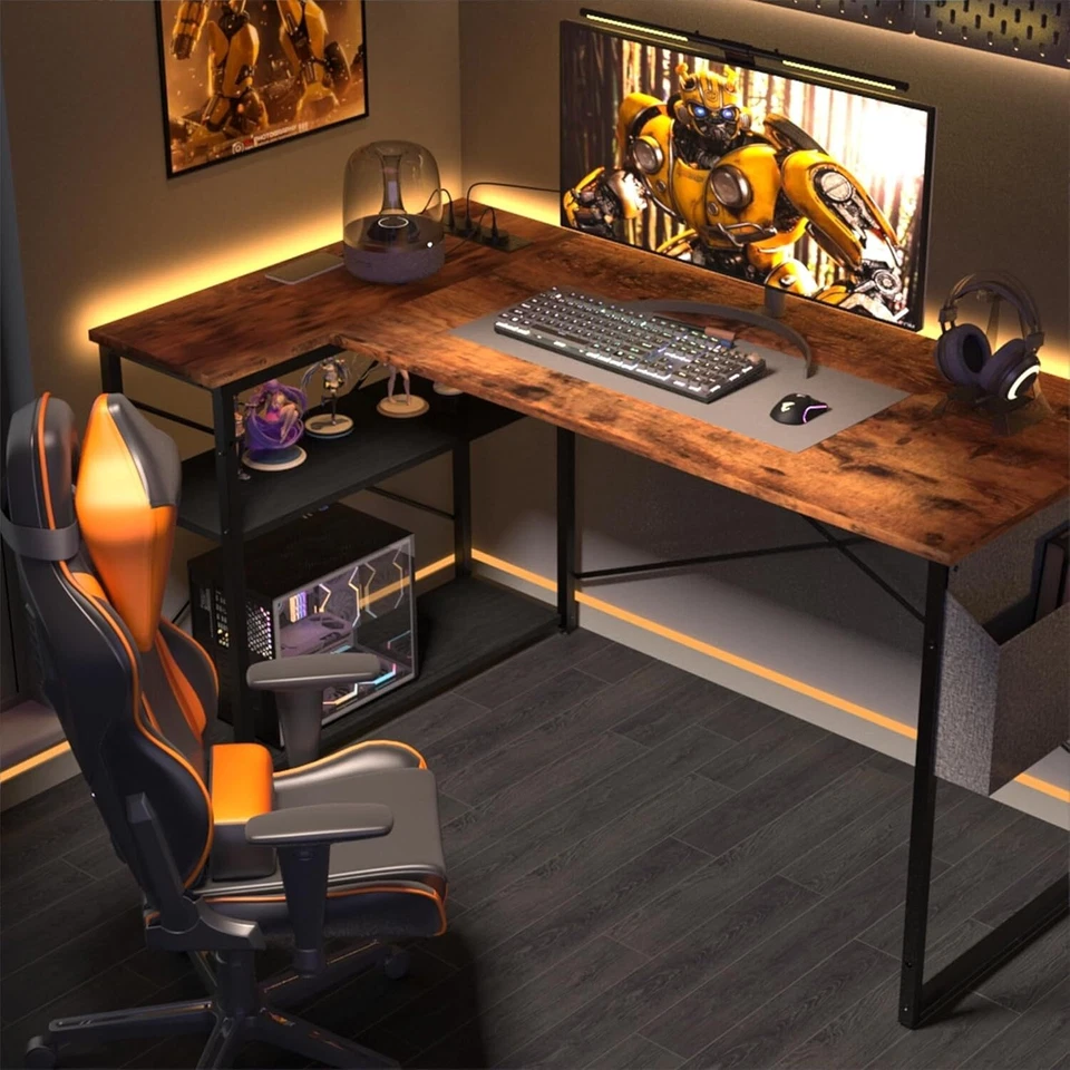 Gaming Computertisch L-Form 100x70 cm Platzsparender Schreibtisch mit Steckdosen - Bild 2 von 4