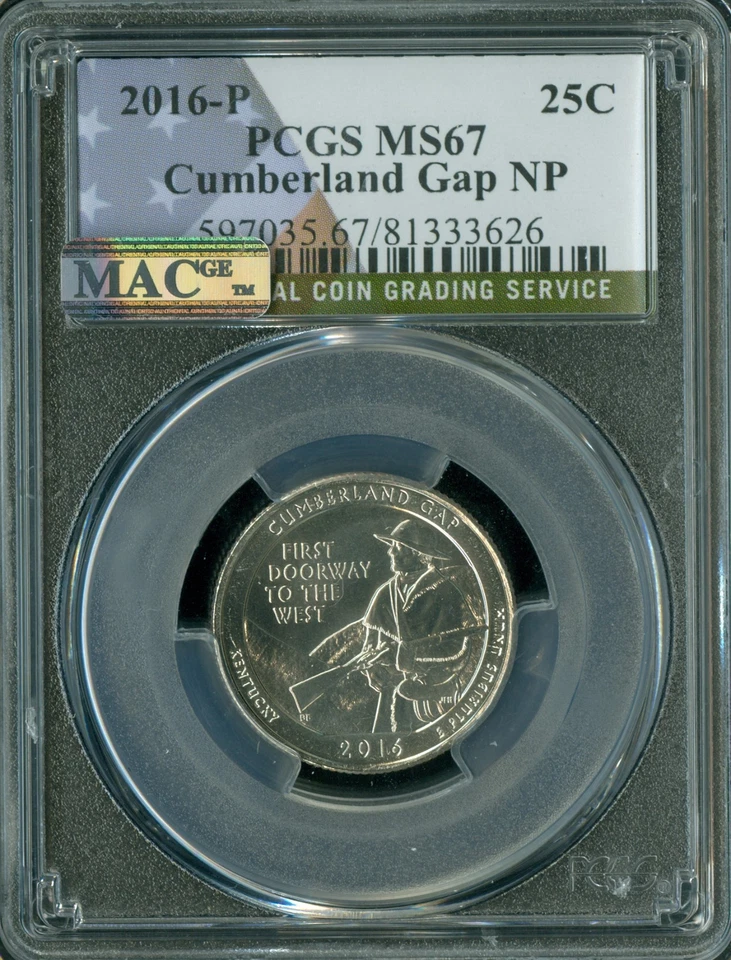 2016 P CUMBERLAND GAP FLAG QUARTER PCGS MS67 PQ 2ND FINEST MAC  SPOTLESS . - Image 3 of 4