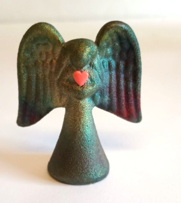 Spirit Angel Raku Pottery w/ Red Gemstone Love Heart By Artist Jeremy Diller 2''