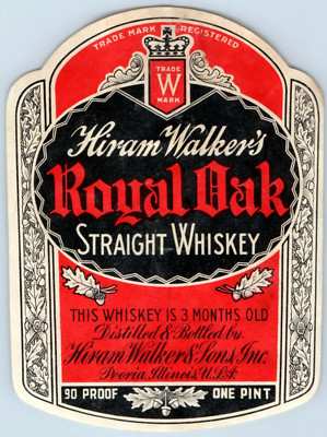 1920s-30s Hiram Walker's Royal Oak Straight Whiskey Label set of 2 WL2 2
