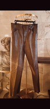 Men  s Vintage 1970  s Brown Leather Pants Hook  Bar Closure 