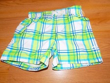 Size 0-3 Months OP Ocean Pacific Green White Plaid Swim Trunks Board Shorts New