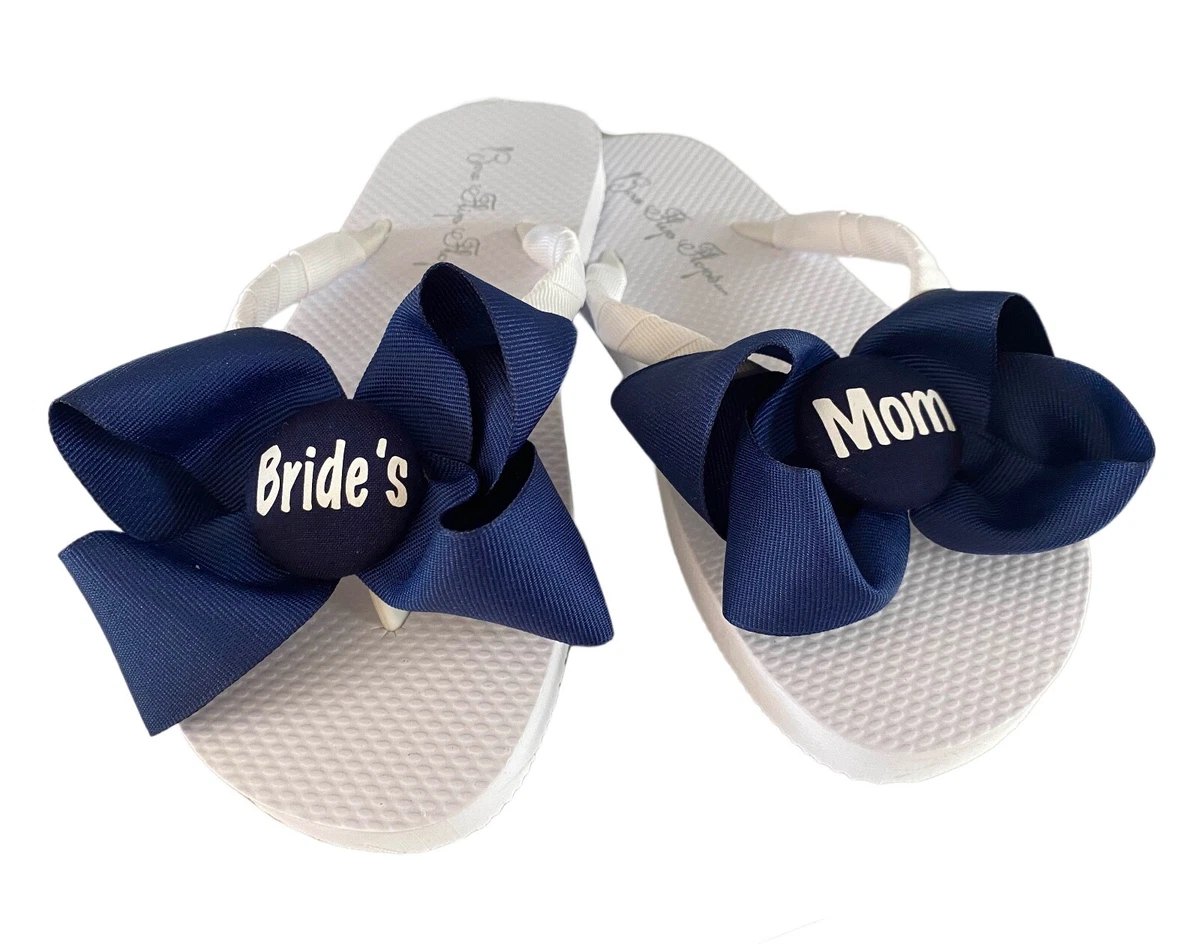 Navy Bride s Mom or Groom s Mom Bows Flip Flops White or Black in