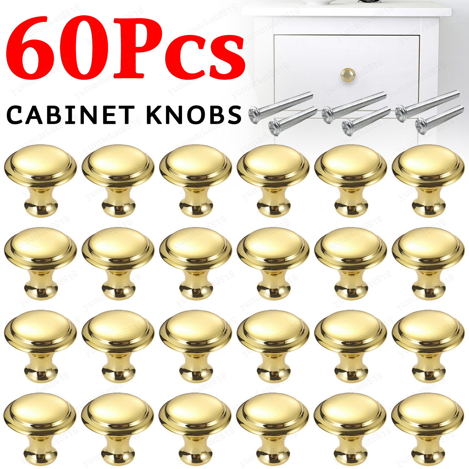 60PCS Golden Cabinet Handles for Kitchen Drawers Cupboards USA Made Metal Pulls