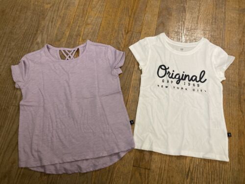 NWT Girls 2-Pack GAP 100% Cotton T-Shirts Size XL 14/16 Purple & White Shirts - Picture 1 of 1