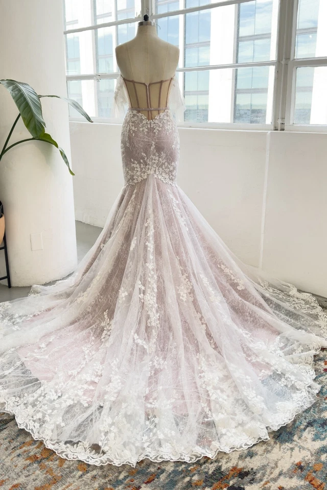 Gorgeous Bridal Gown Lace Wedding Dress Bride dress Custom made Ivory Mermaid - Image 4 of 4