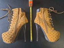 Women Round Toe Stilettos High Heels Platform Lace up Rivet Ankle Boots