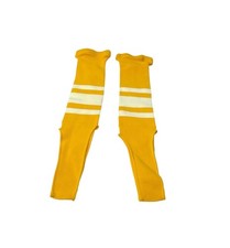 Vintage NOS Gold w White Stripes 16  Baseball Stirrup Nylon Socks 1 Pair USA