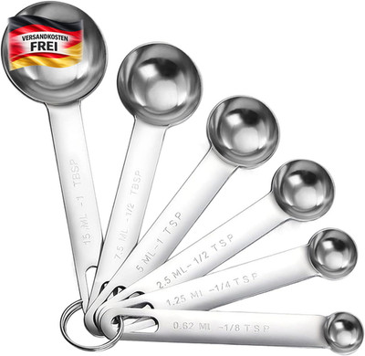 Edelstahl Messlöffel Set 6 Stück mit Skala für Kochen Backen und Precise Messen