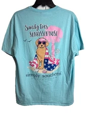 Simply Southern Women’s Shirt Large Dog Puppy Beach Vacation Sun-kissed Coastal