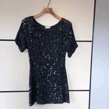 Wallis Black Sequins Mini Dress Size Medium